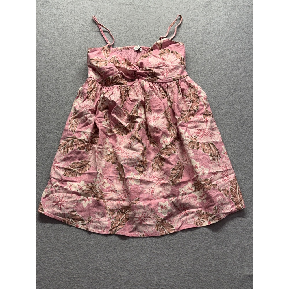 Fashion Pink Tropical Hibiscus Linen Blend Smocked Babydoll Top Small DJFY245945